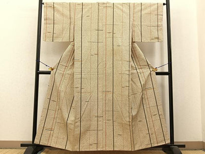 平和屋着物■上質な小紋 紬地 横段文 正絹 逸品 BAAX6199hj