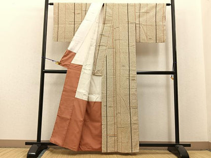 平和屋着物■上質な小紋 紬地 横段文 正絹 逸品 BAAX6199hj