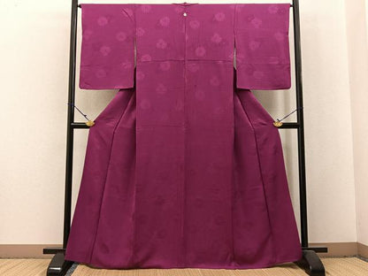 平和屋着物●上質な色無地　菊地紋　梅紫色　正絹　逸品　BAAX6207hj