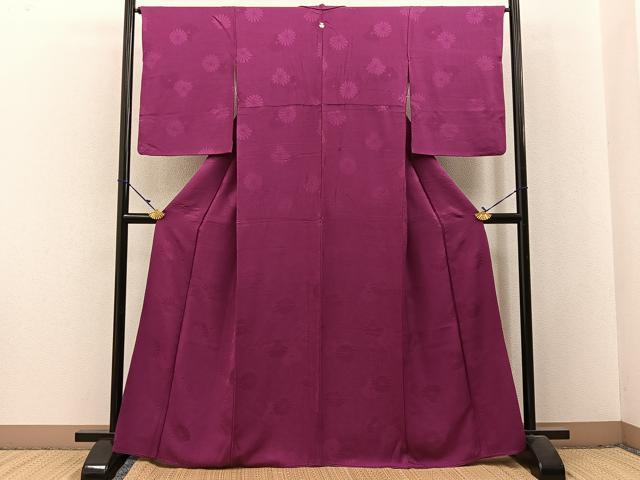 平和屋着物●上質な色無地　菊地紋　梅紫色　正絹　逸品　BAAX6207hj