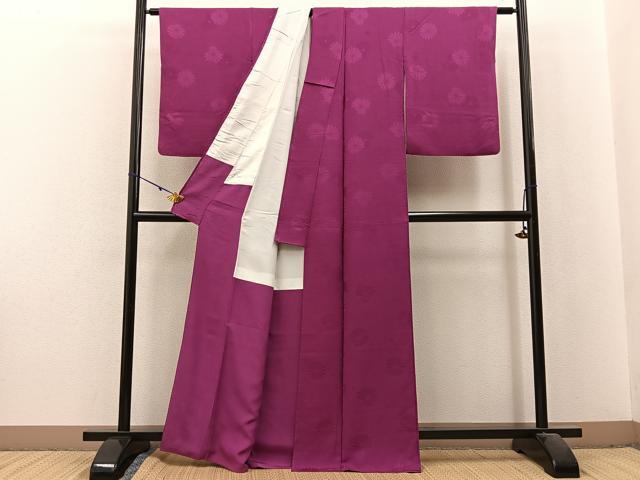 平和屋着物●上質な色無地　菊地紋　梅紫色　正絹　逸品　BAAX6207hj