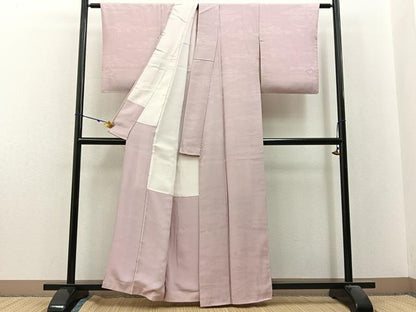 平和屋着物■上質な色無地 草花地紋 薄柿色 正絹 逸品 BAAX6208hj