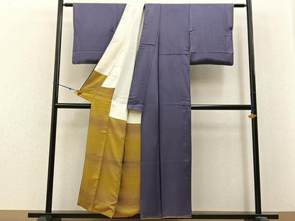 平和屋着物■上質な色無地　斜線地紋　葡萄鼠色　正絹　逸品　BAAX6209hj