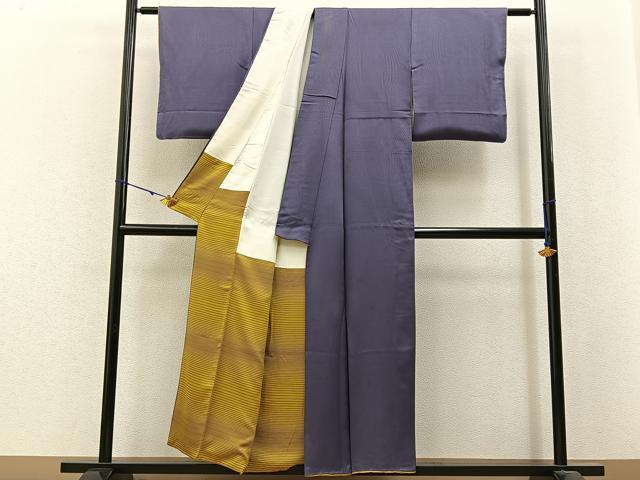 平和屋着物■上質な色無地　斜線地紋　葡萄鼠色　正絹　逸品　BAAX6209hj