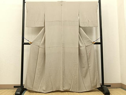 平和屋着物●上質な色無地　作家物　白橡色　鬼しぼ縮緬　正絹　逸品　BAAX6210hj