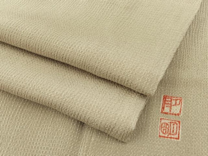 平和屋着物●上質な色無地　作家物　白橡色　鬼しぼ縮緬　正絹　逸品　BAAX6210hj