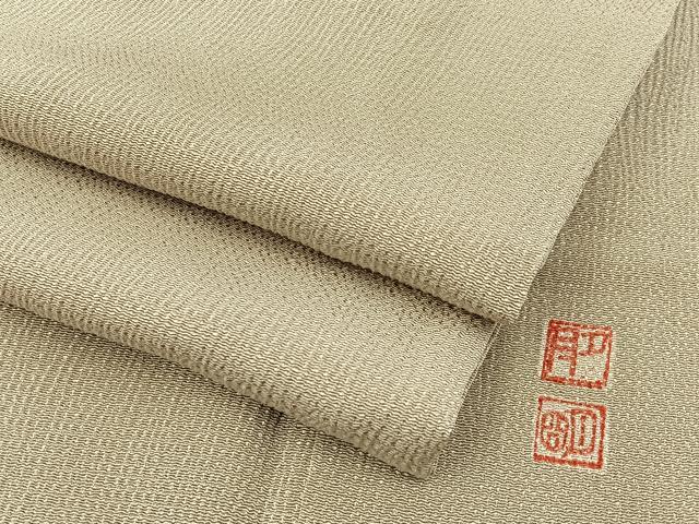 平和屋着物●上質な色無地　作家物　白橡色　鬼しぼ縮緬　正絹　逸品　BAAX6210hj