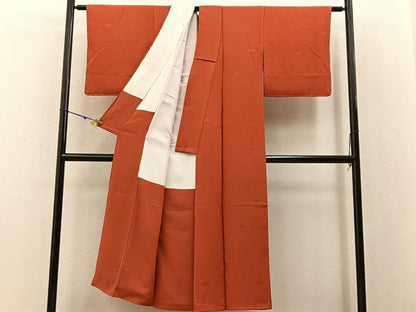平和屋着物■上質な色無地 亀甲吉祥文 緋色 正絹 逸品 未使用 BAAX6212hj