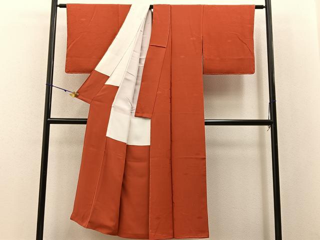 平和屋着物■上質な色無地 亀甲吉祥文 緋色 正絹 逸品 未使用 BAAX6212hj