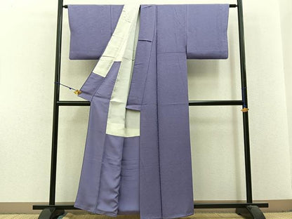 平和屋着物■上質な色無地 こぼれ松葉地紋 菫色 正絹 逸品 BAAX6216hj