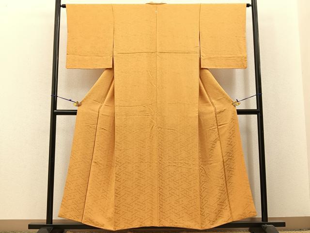 平和屋着物■上質な色無地 菊地紋 萱草色 正絹 逸品 BAAX6219hj