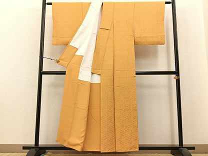 平和屋着物■上質な色無地 菊地紋 萱草色 正絹 逸品 BAAX6219hj