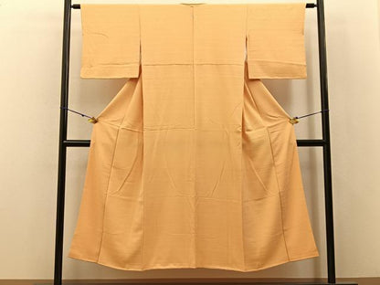 平和屋着物■上質な色無地 横段草花地紋 萱草色 正絹 逸品 BAAX6228hj