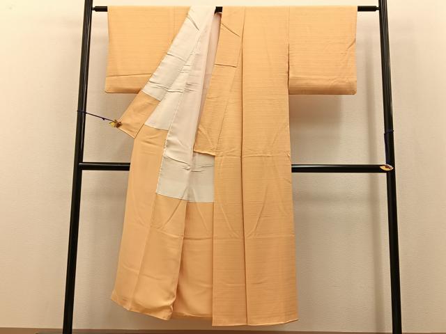平和屋着物■上質な色無地 横段草花地紋 萱草色 正絹 逸品 BAAX6228hj