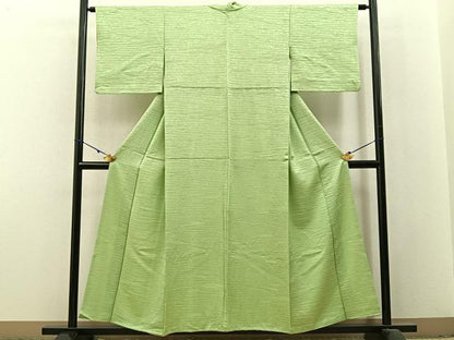 平和屋着物■上質な色無地 流水地紋 若菜色 正絹 逸品 BAAX6233hj