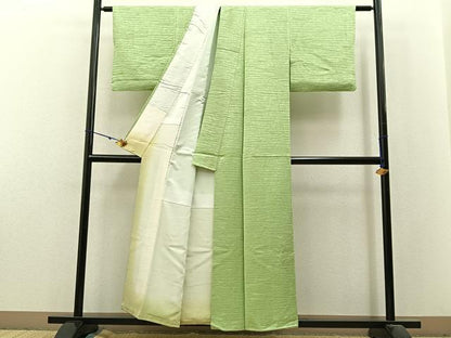平和屋着物■上質な色無地 流水地紋 若菜色 正絹 逸品 BAAX6233hj