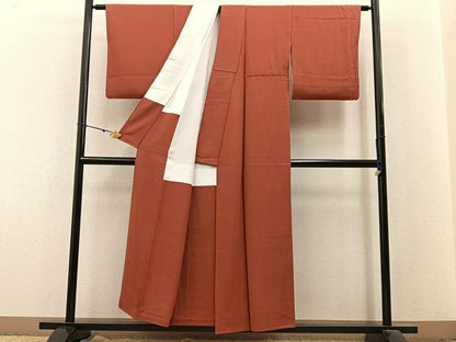 平和屋着物■上質な色無地　銀朱色　正絹　逸品　BAAX6235hj