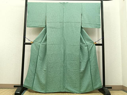 平和屋着物●上質な色無地　松竹梅地紋　山葵色　正絹　逸品　BAAX6236hj