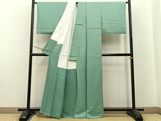 平和屋着物●上質な色無地　松竹梅地紋　山葵色　正絹　逸品　BAAX6236hj
