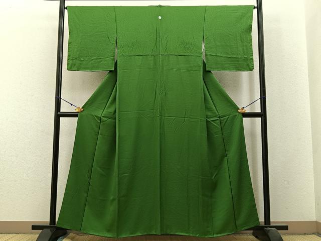 平和屋着物■上質な色無地 切嵌地紋 草色 正絹 逸品 BAAX6239hj
