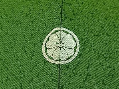 平和屋着物■上質な色無地 切嵌地紋 草色 正絹 逸品 BAAX6239hj