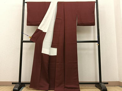 平和屋着物■上質な色無地 霞地紋 蒲葡茶色 正絹 逸品 BAAX6240hj