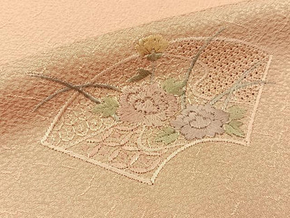 平和屋着物▽中国三大刺繍　スワトウ刺繍　訪問着　単衣　総刺繍　地紙牡丹文　正絹　逸品　BAAX6242hj