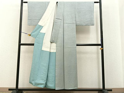 平和屋着物■上質な色無地 流線地紋 柳鼠色 正絹 逸品 BAAX6243hj
