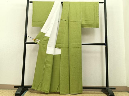 平和屋着物■上質な色無地 草花地紋 苗色 やまと誂製 正絹 逸品 未使用 BAAX6248hj