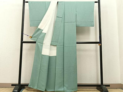 平和屋着物■上質な色無地　紋意匠　錆青磁色　正絹　逸品　BAAX6249hj