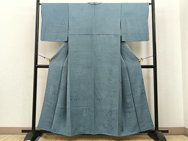 平和屋着物■上質な色無地 御所車地紋 秘色色 正絹 逸品 BAAX6253hj
