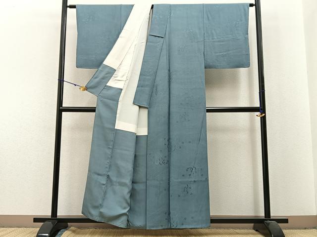平和屋着物■上質な色無地 御所車地紋 秘色色 正絹 逸品 BAAX6253hj
