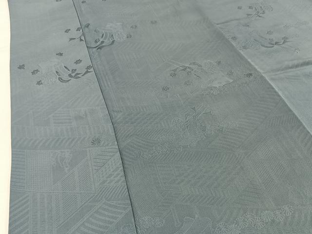 平和屋着物■上質な色無地 御所車地紋 秘色色 正絹 逸品 BAAX6253hj