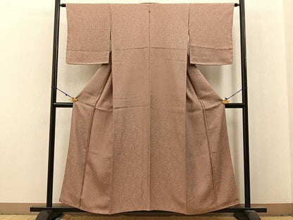 平和屋着物■上質な色無地 舞葉地紋 白茶色 正絹 逸品 未使用 BAAX6254hj