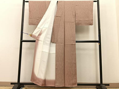 平和屋着物■上質な色無地 舞葉地紋 白茶色 正絹 逸品 未使用 BAAX6254hj
