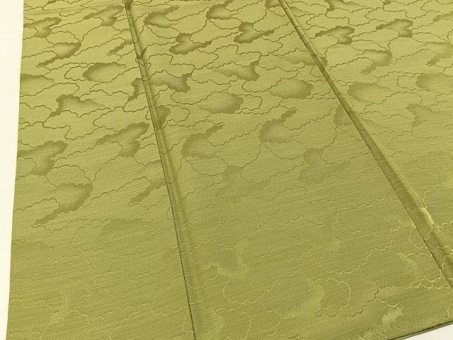平和屋着物■上質な色無地 雲重ね地紋 青朽葉色 正絹 逸品 BAAX6256hj