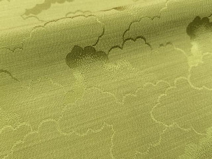 平和屋着物■上質な色無地 雲重ね地紋 青朽葉色 正絹 逸品 BAAX6256hj