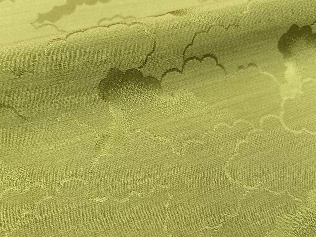 平和屋着物■上質な色無地 雲重ね地紋 青朽葉色 正絹 逸品 BAAX6256hj