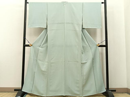 平和屋着物▽上質な色無地　単衣　青磁鼠色　正絹　逸品　未使用　BAAX6258hj