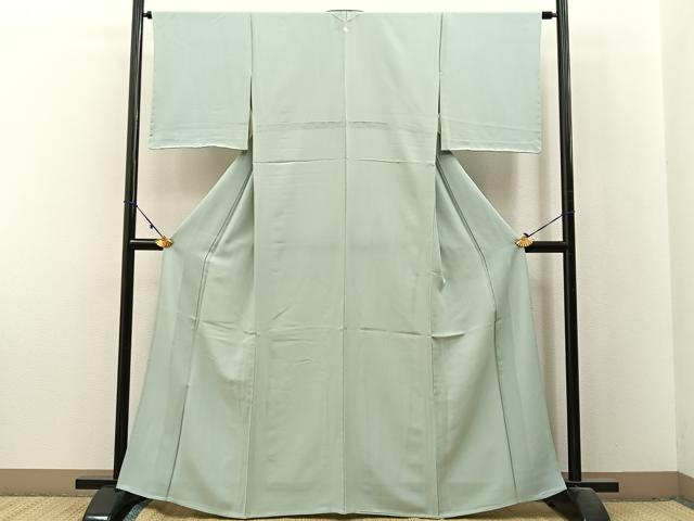 平和屋着物▽上質な色無地　単衣　青磁鼠色　正絹　逸品　未使用　BAAX6258hj