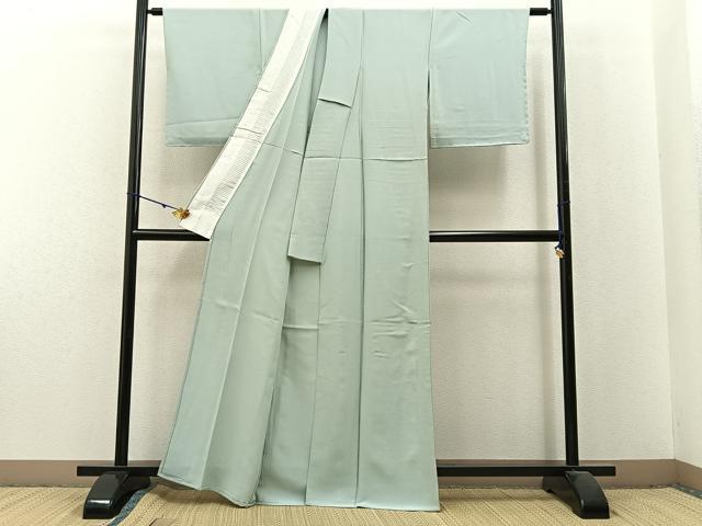 平和屋着物▽上質な色無地　単衣　青磁鼠色　正絹　逸品　未使用　BAAX6258hj