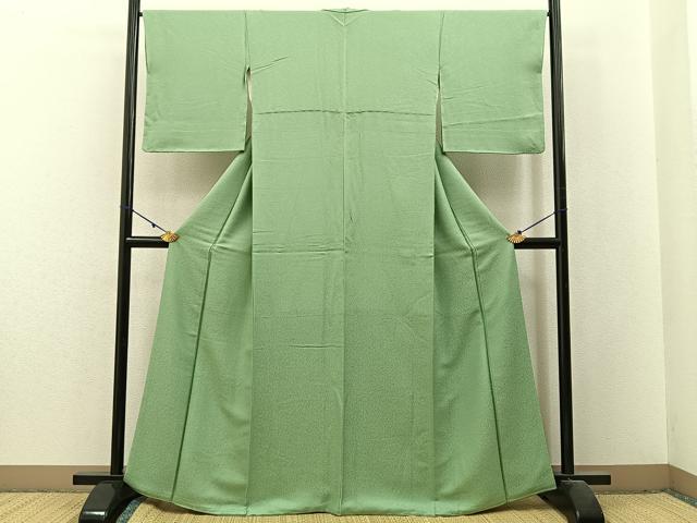 平和屋着物●上質な色無地　花唐草地紋　若葉色　松坂屋扱い　正絹　逸品　未使用　BAAX6260hj