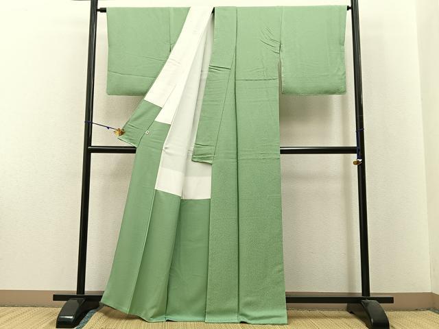 平和屋着物●上質な色無地　花唐草地紋　若葉色　松坂屋扱い　正絹　逸品　未使用　BAAX6260hj