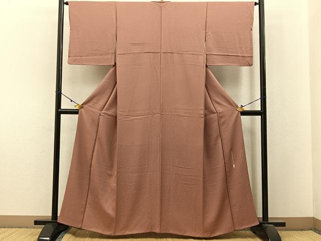 平和屋着物■本草木染作家　瑞寶　色無地　紋意匠　洗朱色　正絹　逸品　BAAX6263hj