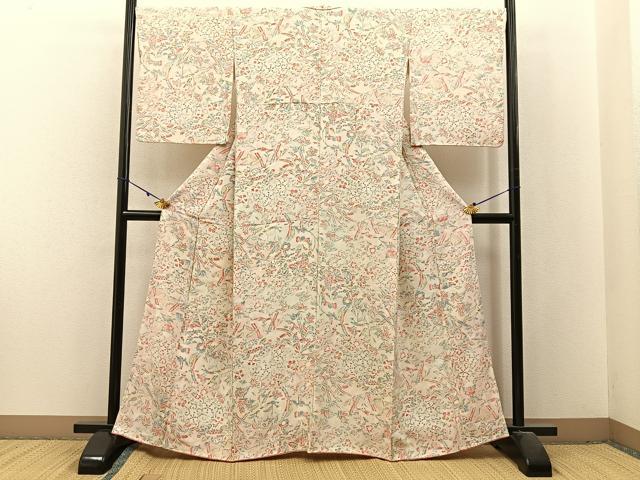 平和屋着物■上質な小紋 雲取草花文 正絹 逸品 BAAX6265hj
