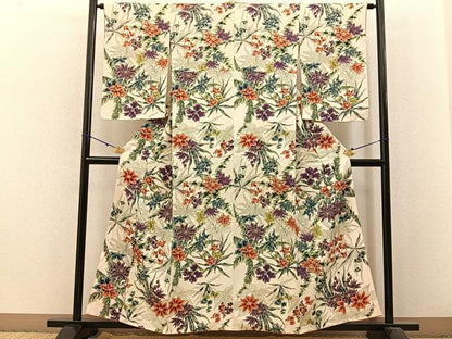 平和屋着物■上質な小紋 草花文 金彩 正絹 逸品 BAAX6268hj