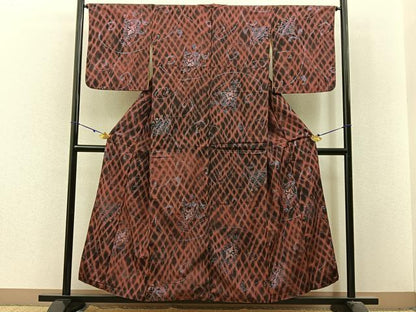 平和屋着物■上質なお召　寿光織　更紗花文　銀糸　正絹　逸品　BAAX6273hj