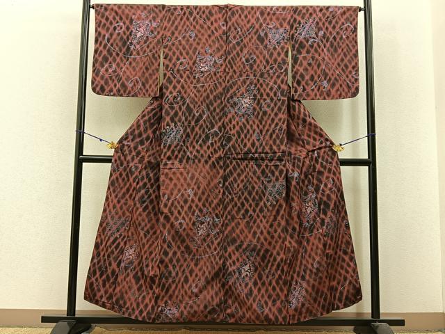 平和屋着物■上質なお召　寿光織　更紗花文　銀糸　正絹　逸品　BAAX6273hj