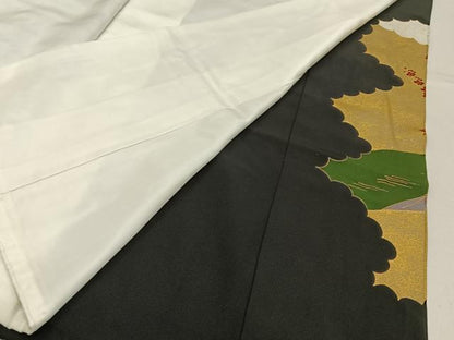 平和屋着物■豪華黒留袖　作家物　駒刺繍　流水花鳥文　金彩　正絹　逸品　BAAX6274hj