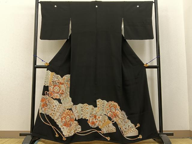 平和屋着物■豪華黒留袖 駒刺繍 鏡裏花鳥文 金彩 正絹 逸品 BAAX6275hj
